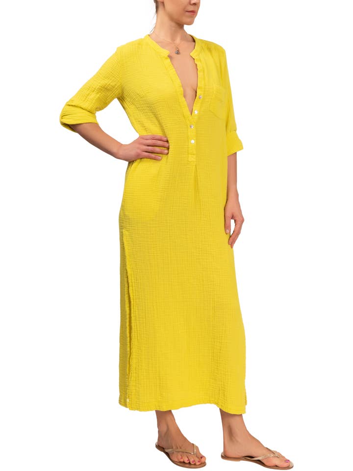 Everyday Ritual - Wholesale Kaftan - Women's - Tracey Caftan - Chartreuse Cotton Bubble Gauze