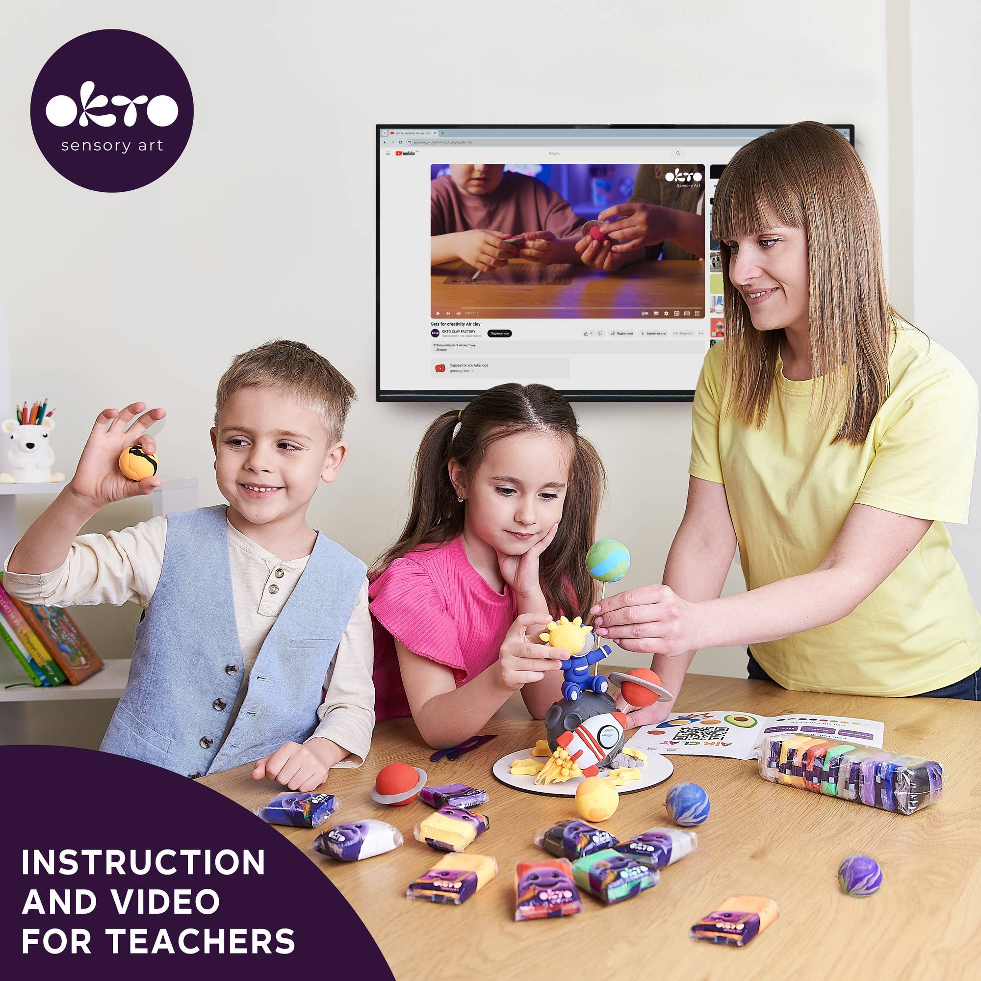 Fainotoys - Vendita all'ingrosso Argilla - Set di argilla aerea 10+1 Forniture scolastiche ТМ ОКТО Spazio/Verdure6