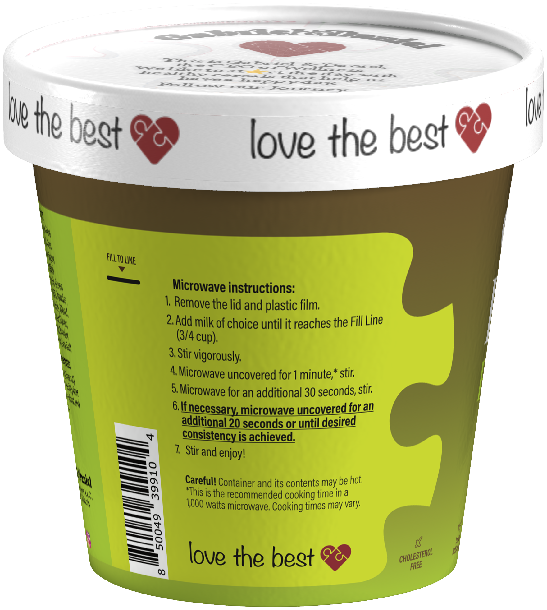 Gabriel & Daniel Wellness Oatmeals - Venta al por mayor Avena - Taza de Avena Instantánea Orgánica SS - Matcha y Coco - Paquete de 124