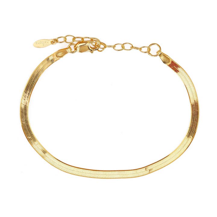 Kettenarmband mit Fischgrätmuster aus 18 Karat Vermeil-Gold | Sterlingsilber, 6-7,5 Zoll, Karabinerverschluss, nickelfreier Versand aus CA für den Großhandel von Kris Nations