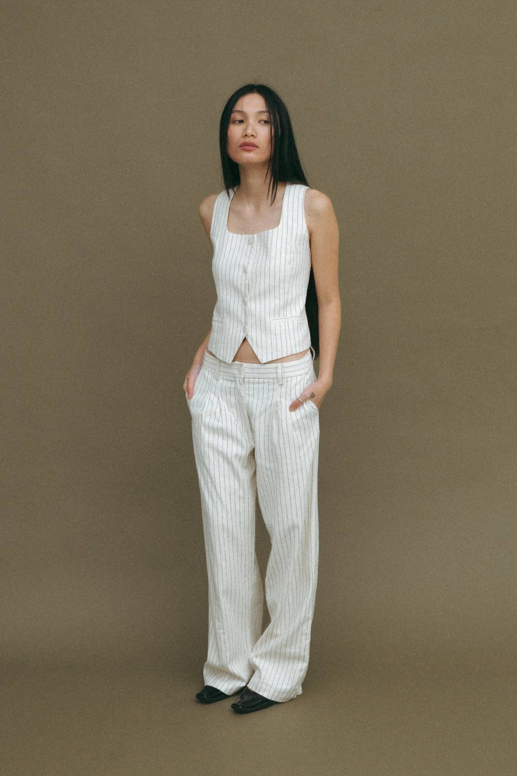 All Row - Wholesale Pants - Women's - The Frances Pants | Striped Straight Leg Linen Trousers15