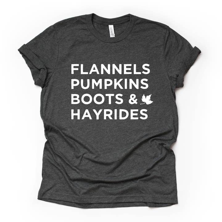 Zoe Creative Co - Vendita all'ingrosso Maglietta serigrafata - Donna - Flannels Pumpkins Boots Hayrides T-Shirt Autunno Camicia Ottobre16