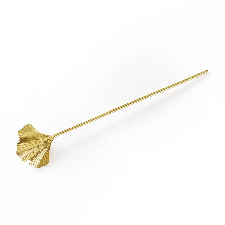 Matr Boomie Fair Trade - Wholesale Hair Pin - Sayuri Ginkgo Leaf Hair Pin - Slide with Stick - Gold