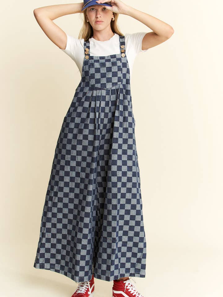 DENIM CKECKERD JUMPSUIT JJS6345 for wholesale on Faire9