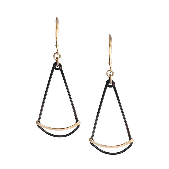 Pendientes largos de abanico dorado+tinta | joyería artesanal de oro negro para venta al por mayor de Freshie & Zero
