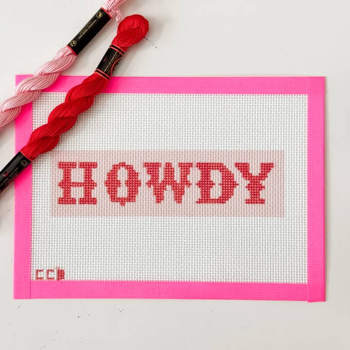 Cotswold Co Designs - Vente Accessoire de broderie/point de croix - Toile de canevas pour signet peinte à la main "Howdy" | 2” x 7”
