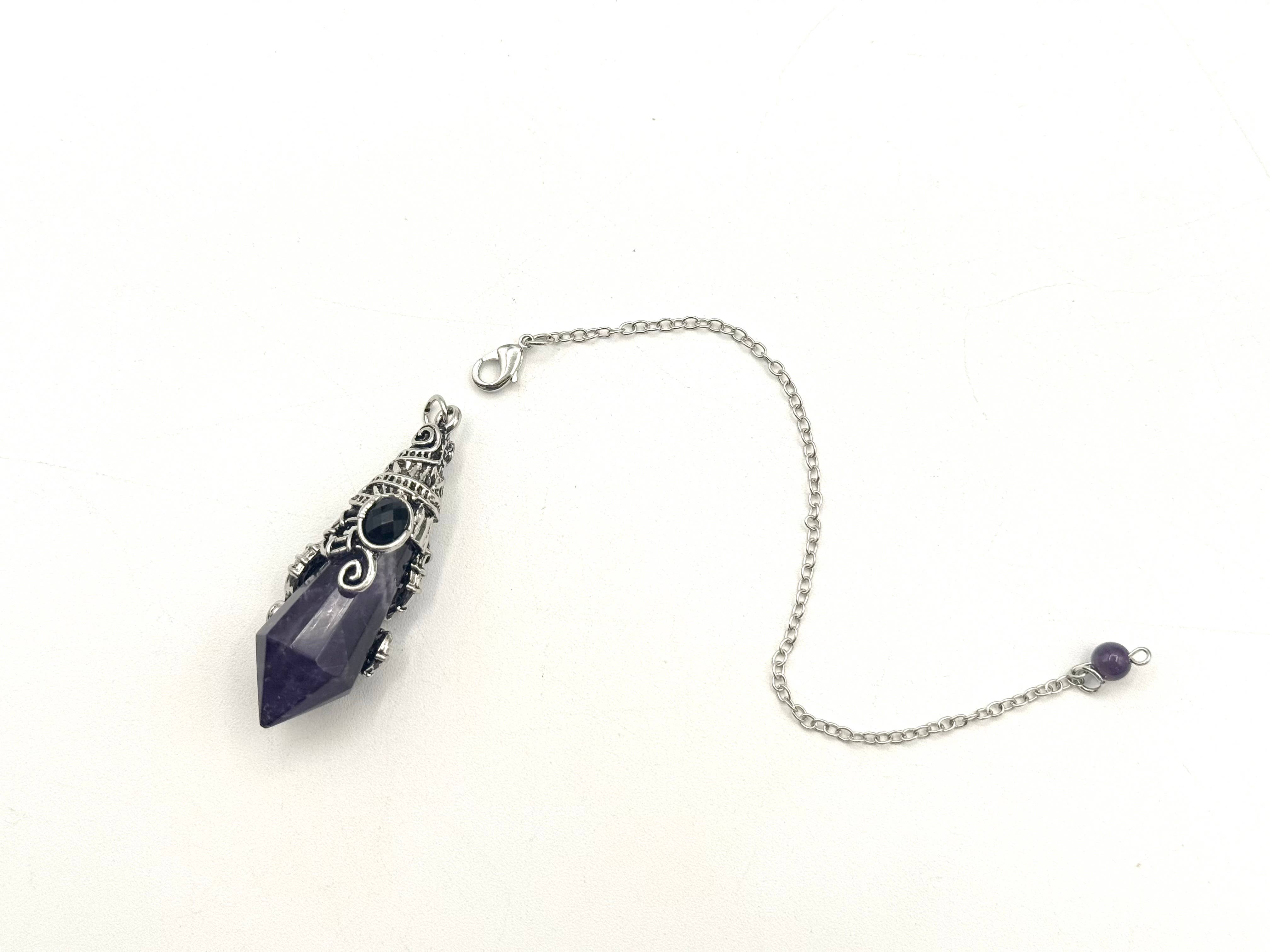 Meraki Gemstones - Venta al por mayor Tableros de péndulos - Péndulo de Amatista de 12 Facetas en Color Plata Antigua1