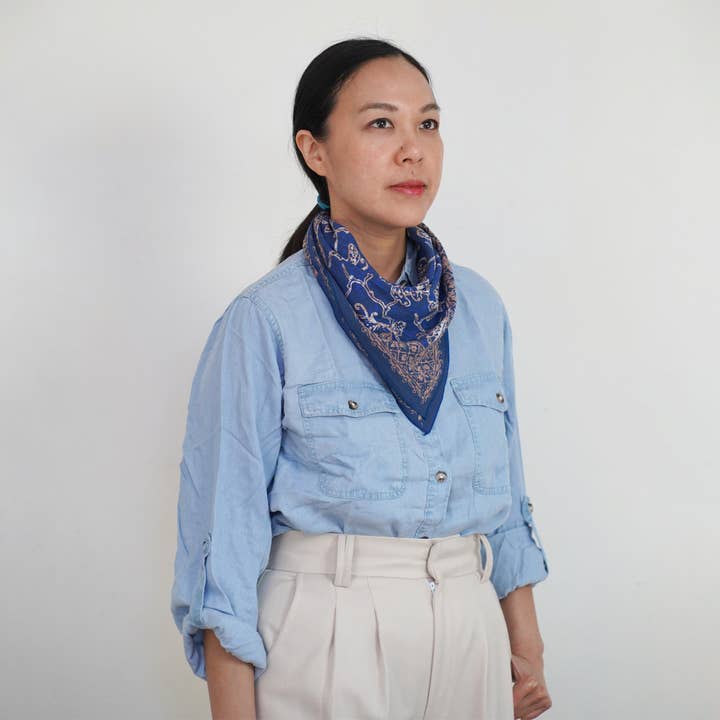 Kasih Co-op - Wholesale Bandana - Unisex - Batik Bandana Blue Butterfly, 100% Cotton, Hand Dyed Hair Cover Scarf8