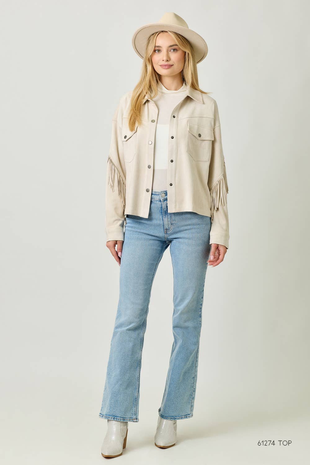 Mystree - Vendita all'ingrosso Giacca a camicia - Donna - 20609 Giacca Camicia in Suede con Dettaglio sul Retro a Frange4