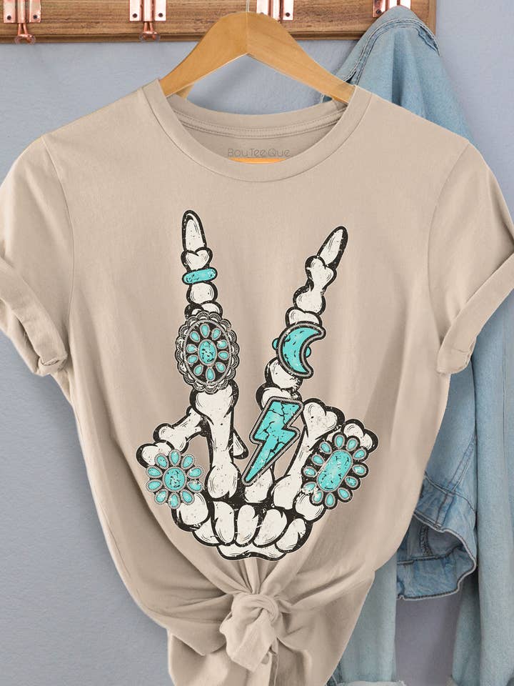 BT2014 T SKELETON TURQUOISE PEACE Short Sleeve T-Shirt for wholesale by BouTeeQue Closet