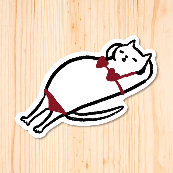 Silly Cat in Bikini Sticker for wholesale by Miss Johnny Squirrel