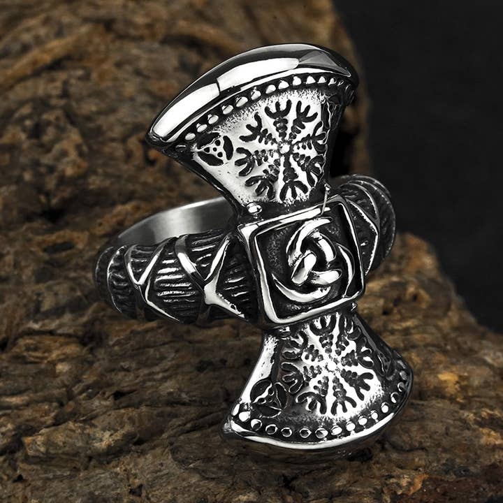 Vintage Viking Axe Celtic Knot Ring for wholesale by Gemcohub