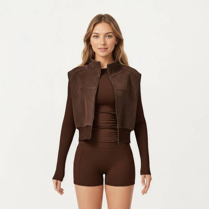 Active by Anna-Kaci - Wholesale Outerwear Vest - Women's - Cropped Zip Closure Vest with Stand Collar and Fitted Hem12