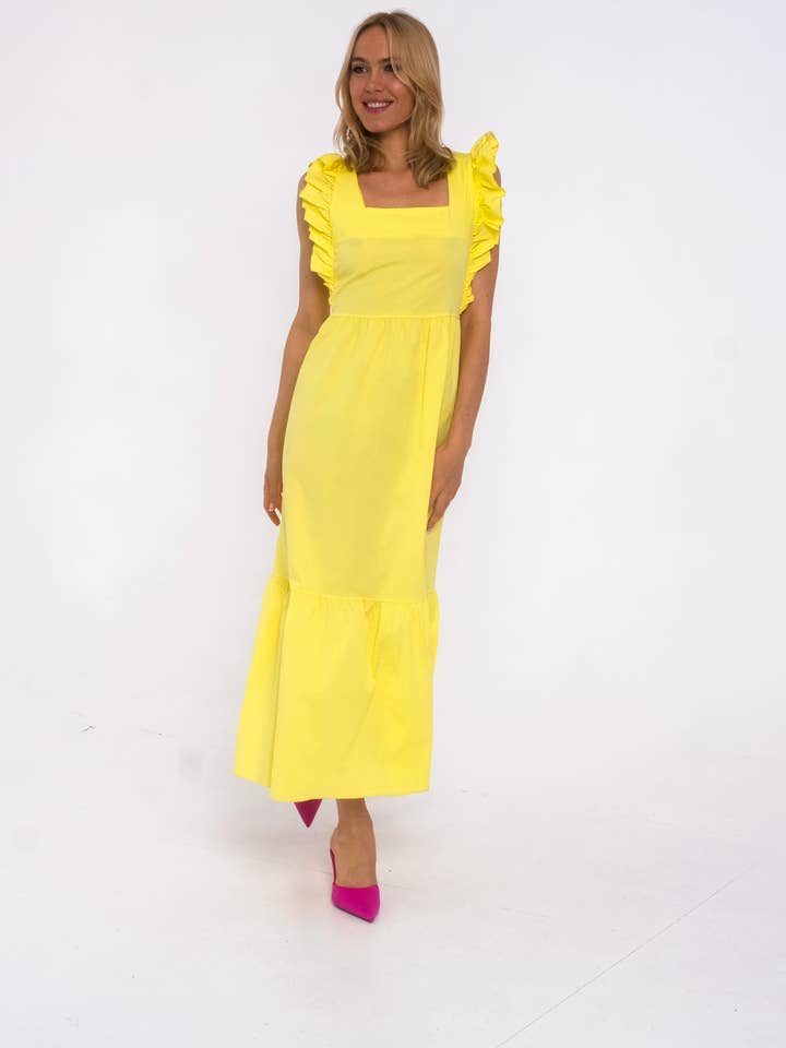 Abito midi giallo Florence Longo per la vendita all'ingrosso da parte di SOHUMAN