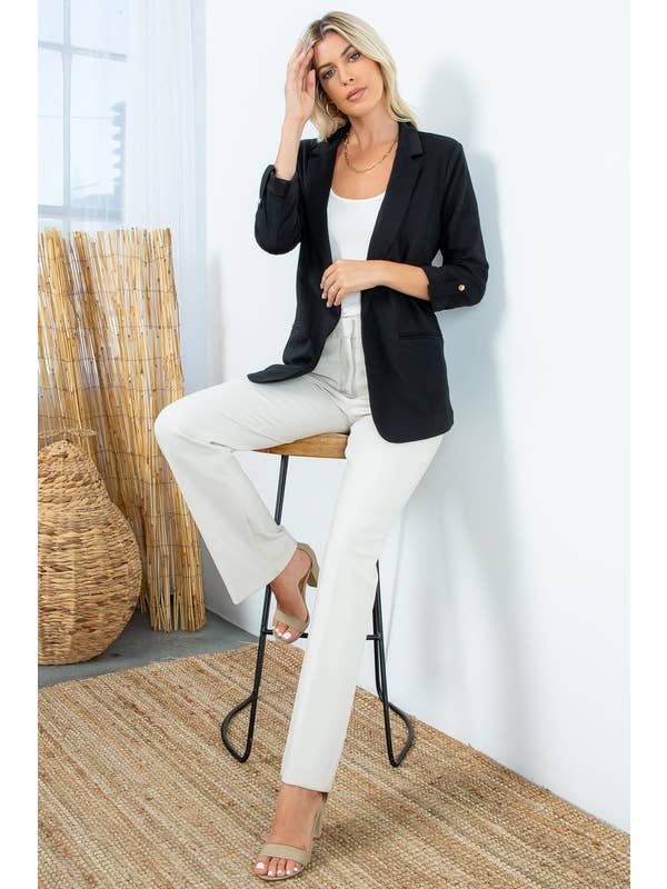 26 International - Wholesale Blazer - Women's - Ponte Blazer With Roll Up Sleeves