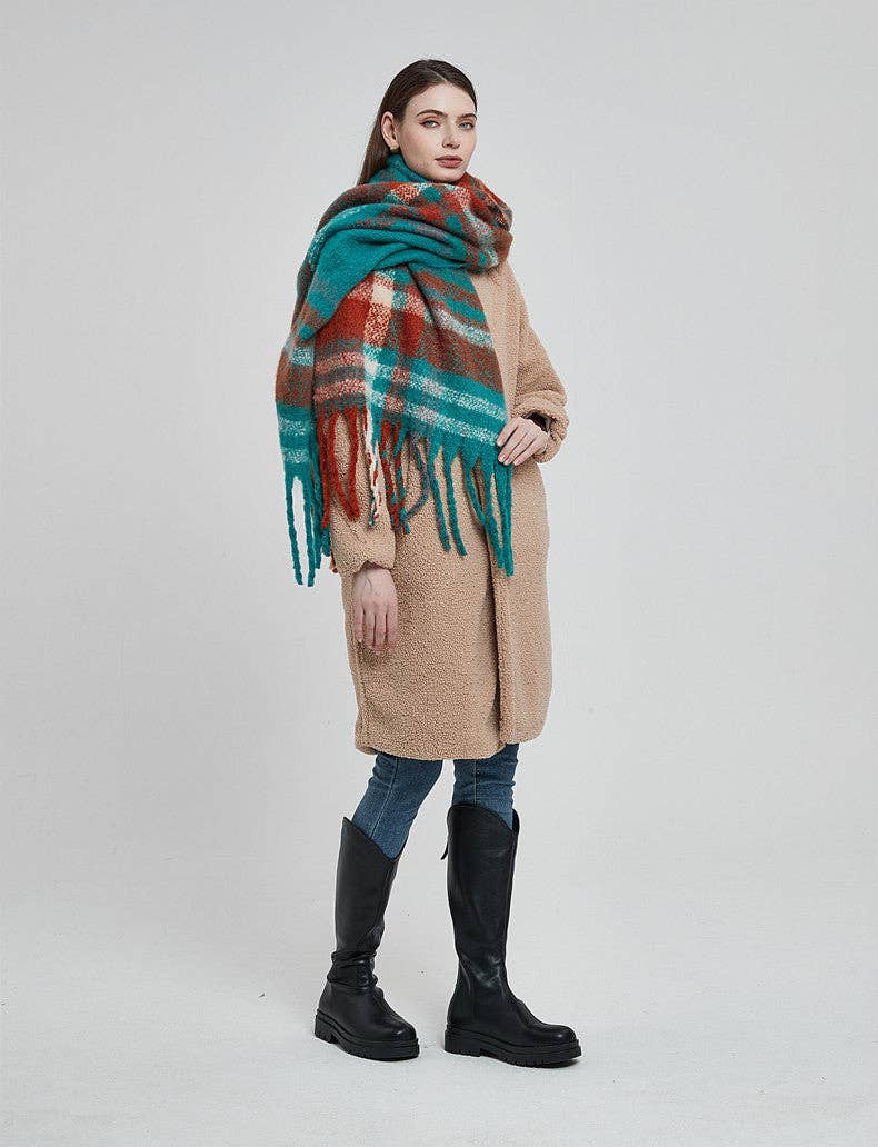 Dipped Shop - Wholesale Scarf - Women's - Tassel Plaid Vintage Scarves DPKS121814