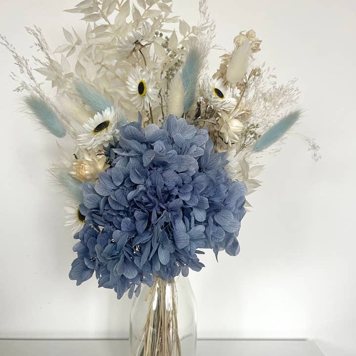 Neon Knotz - Wholesale Gedroogde/geperste bloemen - Blauwe hortensia, gedroogde bloempotten