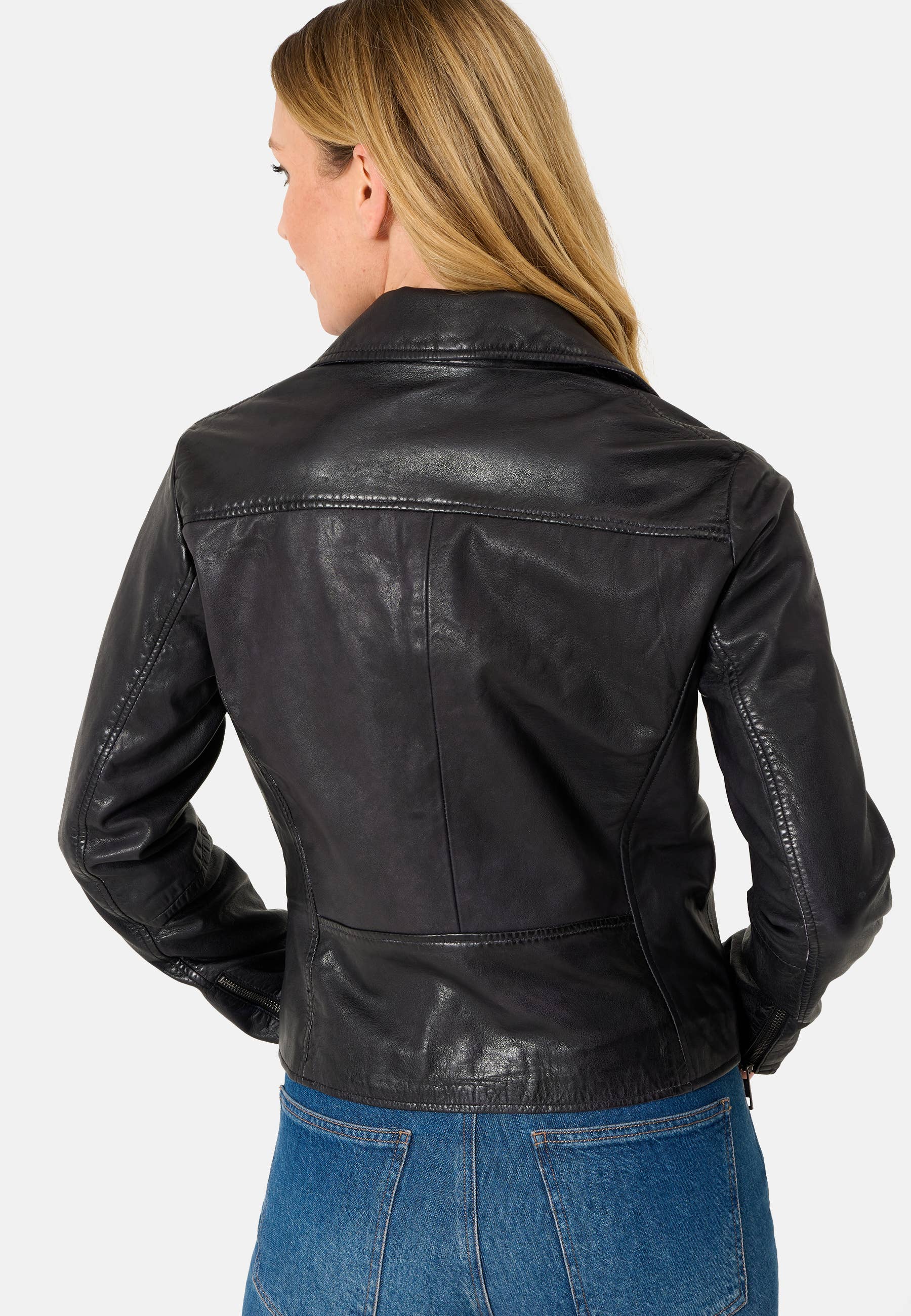 Ricano - Venta al por mayor Chaqueta de cuero - Mujer - Chaqueta biker de cuero de cordero para mujer Antonia con cuello de solapa7