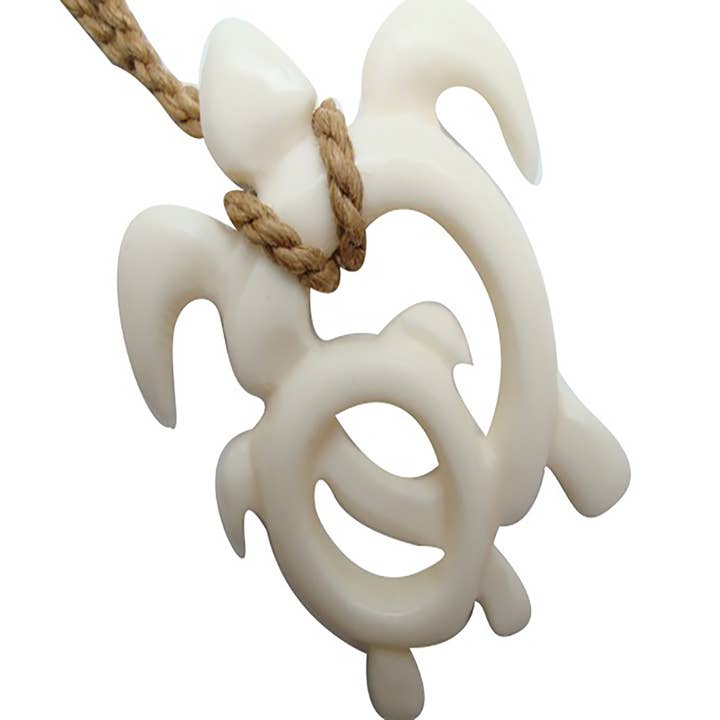 Hawaiian Large Mom & Baby Sea Turtle Necklace, Hand Carved Buffalo Bone Turtle Necklace, N9130A Paradise Treasures Jewelry for wholesale by Paradise Treasures Jewelry