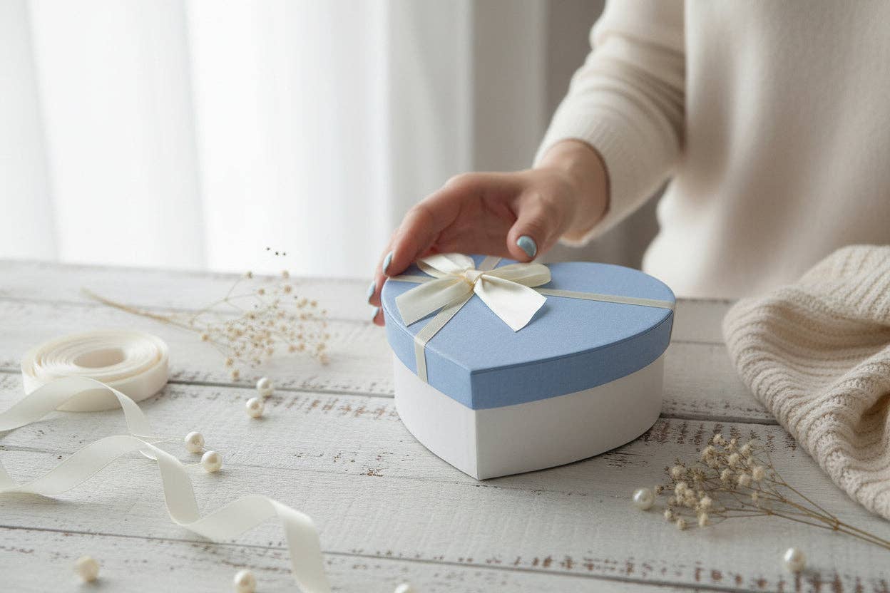 Emartbuy - Wholesale Gift box - Luxury Heart Shaped White/Blue Gift Box - Single (Sizes Available)4