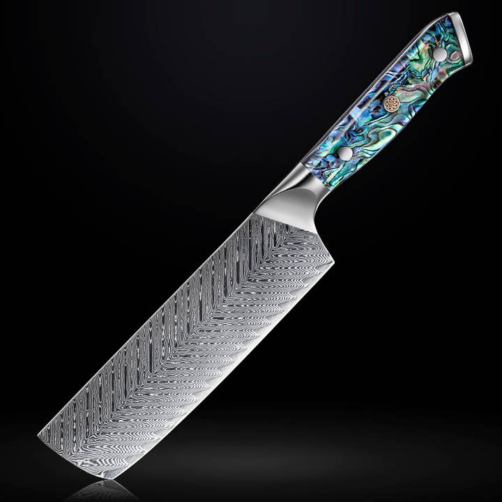 67-Layer Damascus Steel Cleaver Knife Abalone Shell Handle for wholesale by Senken Knives