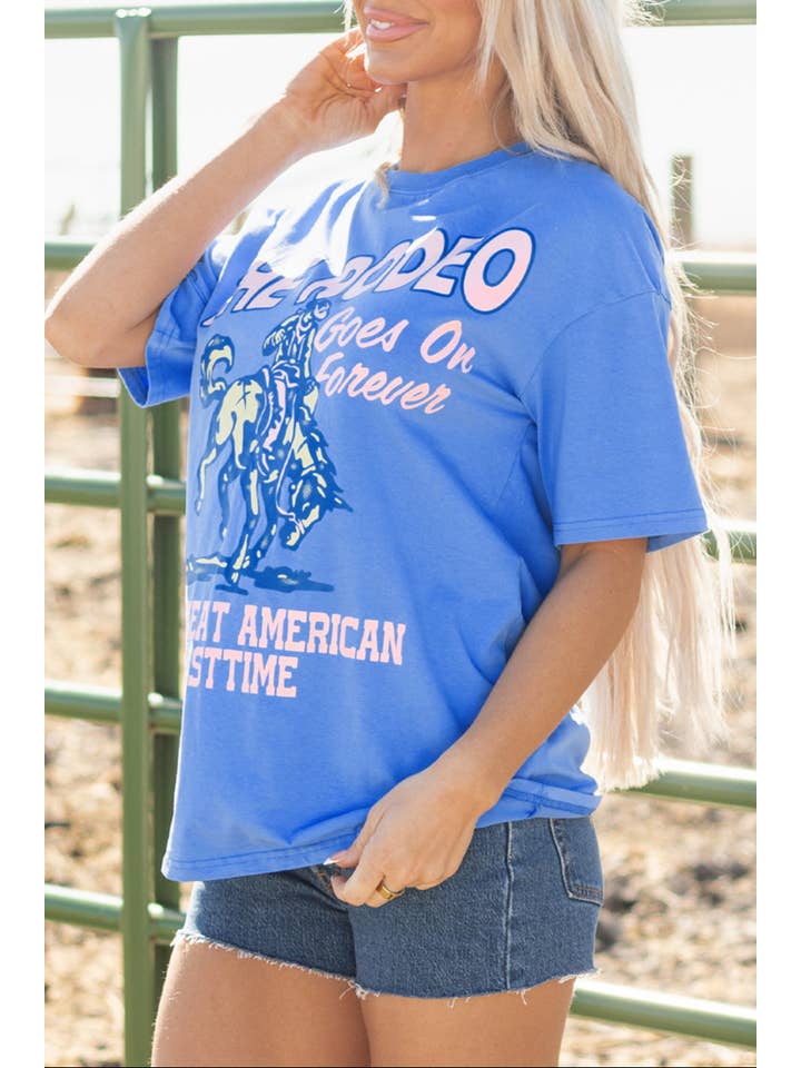 Sky Blue Rodeo Western Short Sleeve Tee for wholesale on Faire