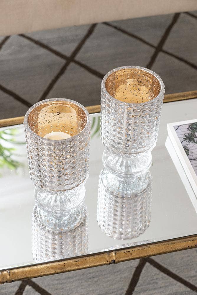 A&B Home Group Inc. – wholesale Candle holder – S/2 4.1x4.1x7" Glass Hurricane Clear/Rose Gold Mercury6
