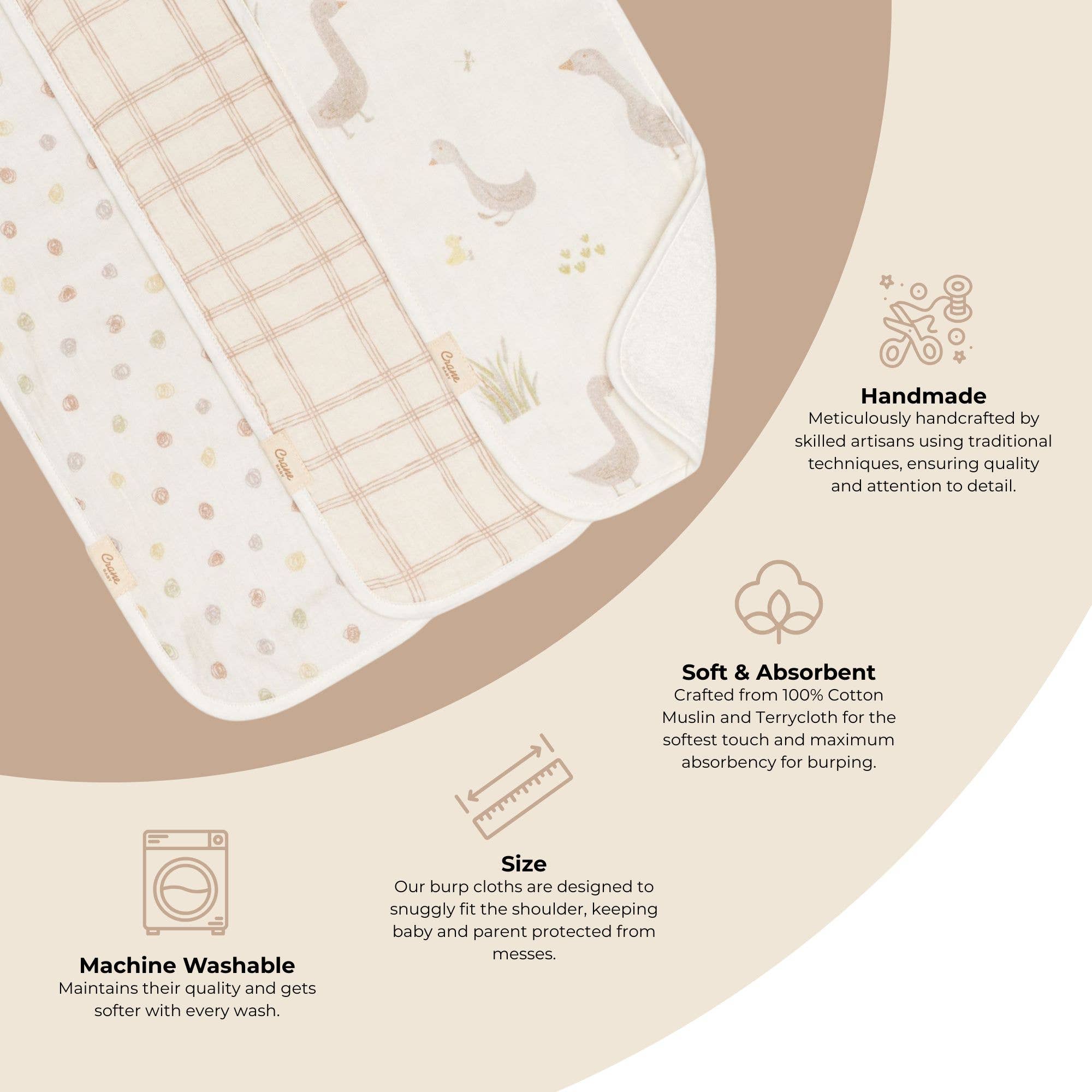 Crane Baby - Wholesale Burp Cloth Set - Baby - Charlie 3-pc. Farmhouse Goose Burp Cloth Set2