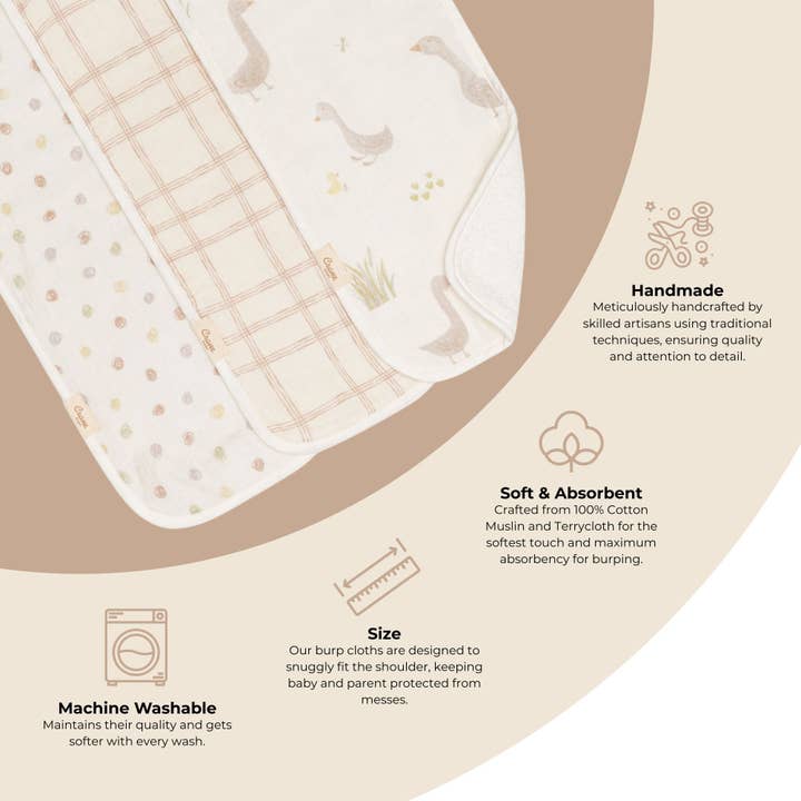 Crane Baby - Wholesale Burp Cloth Set - Baby - Charlie 3-pc. Farmhouse Goose Burp Cloth Set2