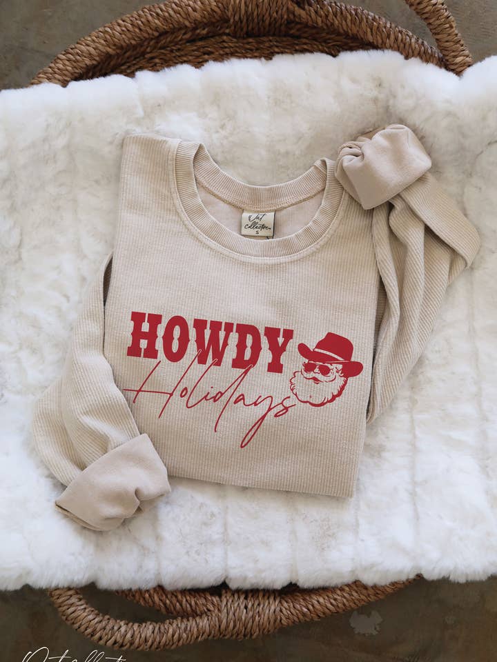 HOWDY HOLIDAYS  Cropped Thermal Vintage Pullover for wholesale by OAT COLLECTIVE