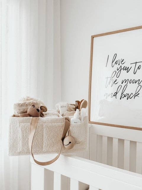NAPPY CADDY ORGANISER - TEDDY | BEIGE HANDLES for wholesale by Petite + Co