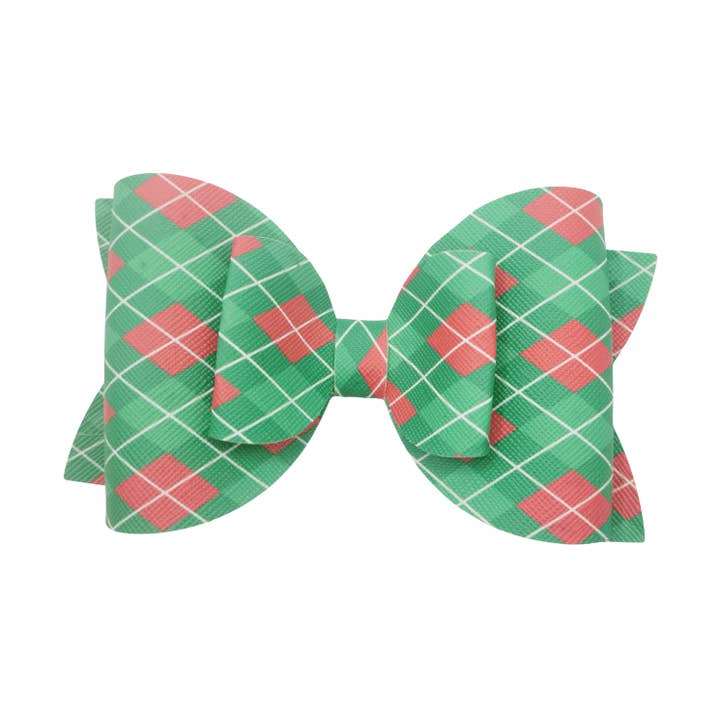 Green Plaid Hair Bow Clip for wholesale by Kofi Kreations