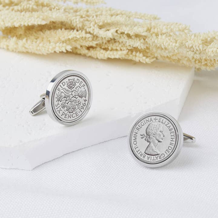 Sixpence 1964 60th Birthday Coin Cufflinks for wholesale by Ellie Ellie LTD