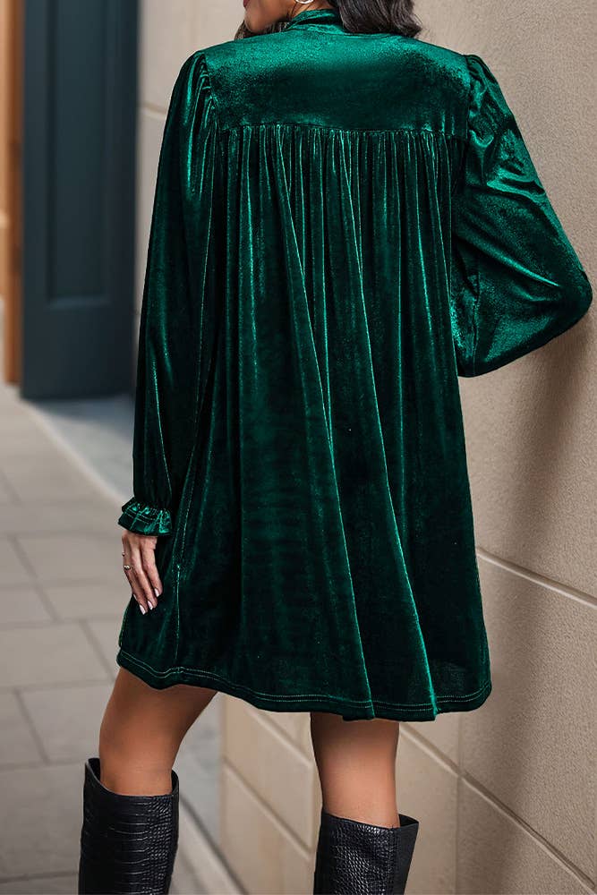 UNISHE - Wholesale Dress - Women's - Long Sleeves V Neck Smocked Velvet Dress BFZY119610