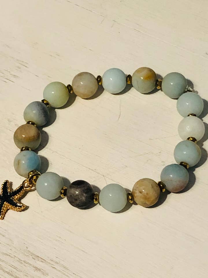 10mm natuurlijke amazoniet en hematiet kustarmband voor wholesale door Inspiration Beads