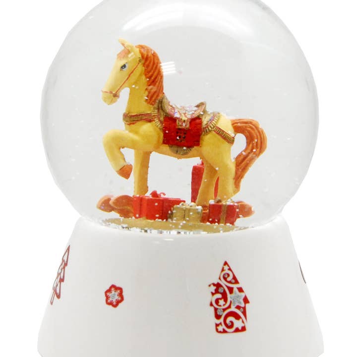 Schneekugelhaus - Wholesale Desk Globe - Snow globe rocking horse red gold with gifts with music box moonlight sonata 12 cm diameter