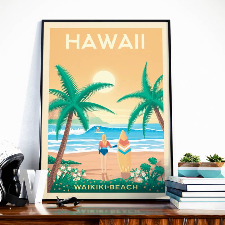 Hawaii Waikiki Travel Poster - United States for wholesale by Olahoop Travel Posters
