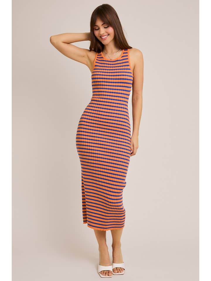 LE LIS - Wholesale Dress - Women's - SLEEVELESS ROUND NECK STRIPED RIB SWEATER DRESS11