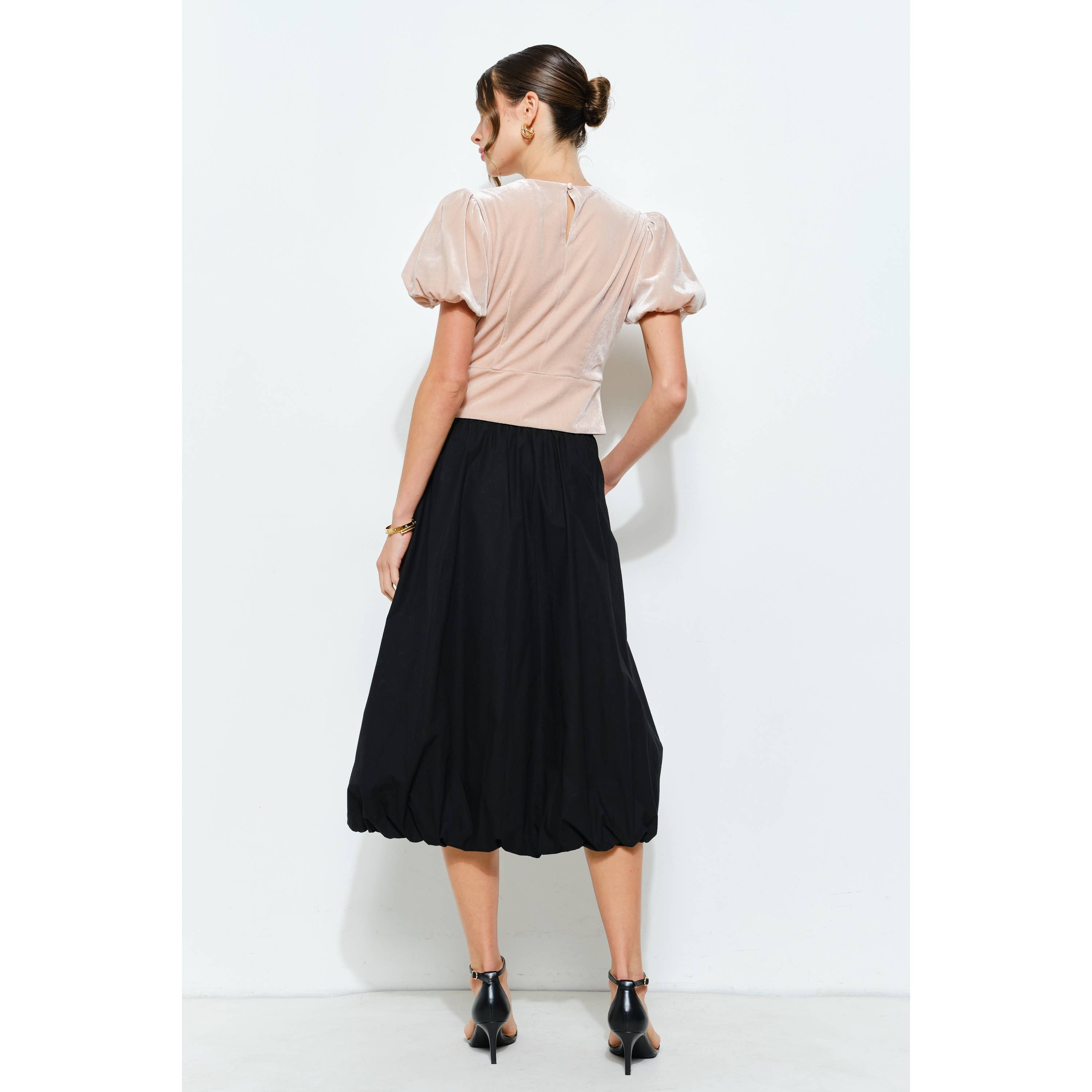 INA - Wholesale Blouse - Women's - Rhinestone Bow Cutout Velvet Puff Sleeve Top7