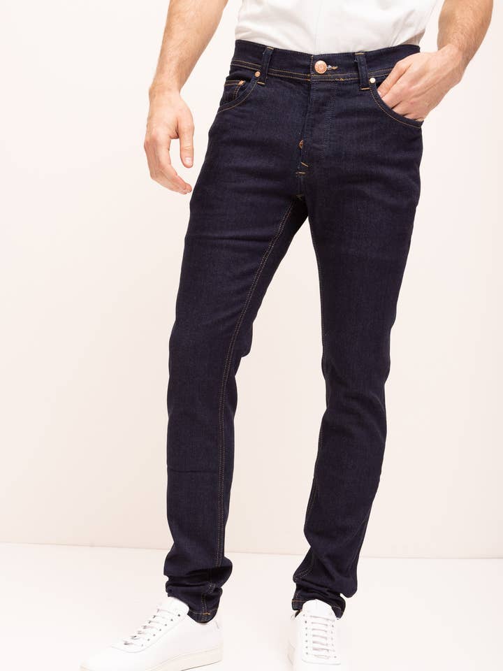 Men's Sleek Tapered Jeans - Dark Blue for wholesale by Ron Tomson