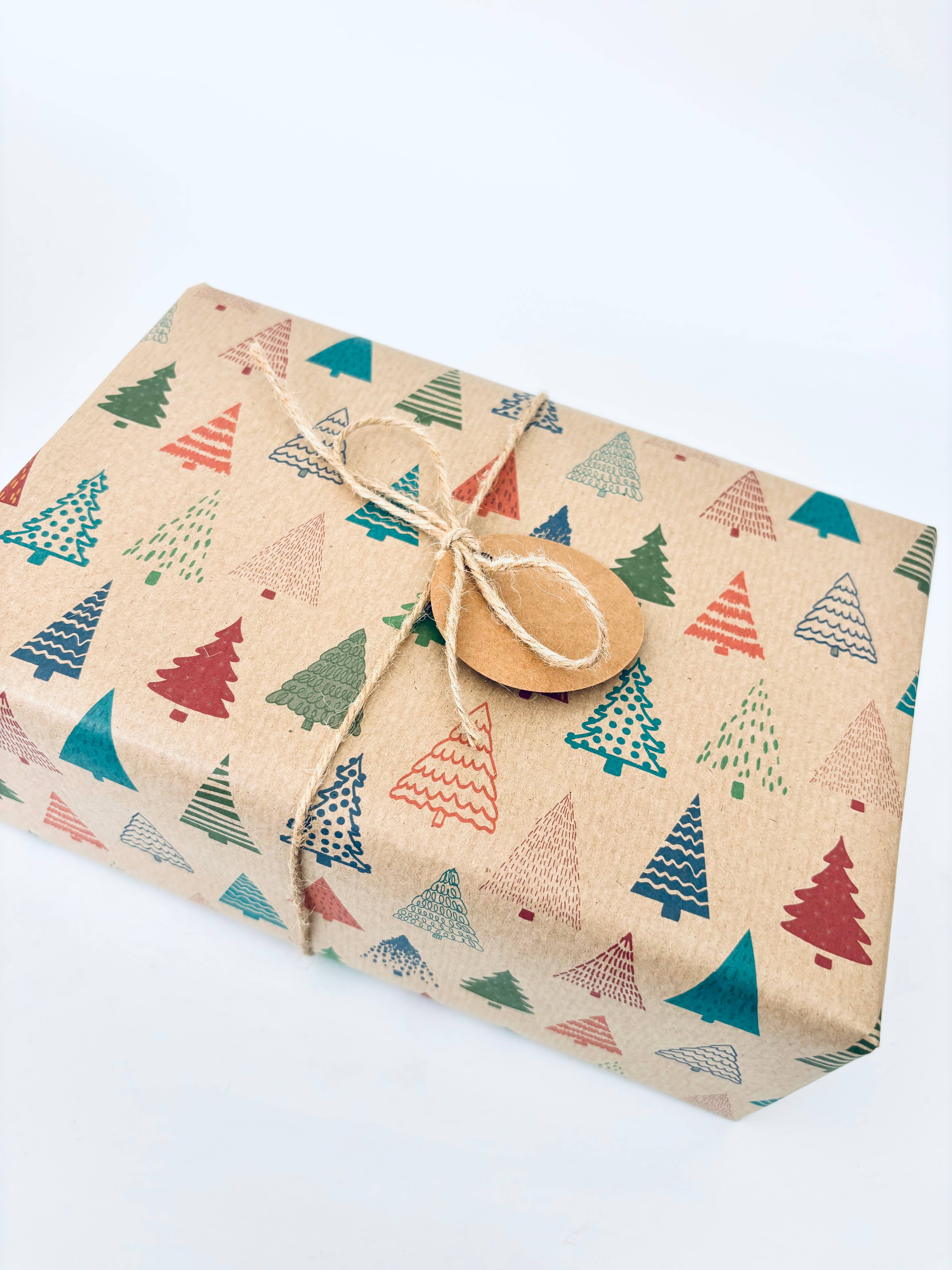 PlanetWrapIt - Wholesale Wrapping Paper Roll - Colourful Christmas Trees Recycled Kraft Gift Wrapping Paper8