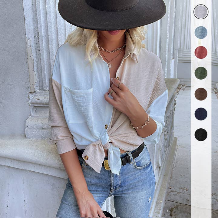 Chemisier décontracté à effet color‑block et boutonné pour la vente par onatorobi