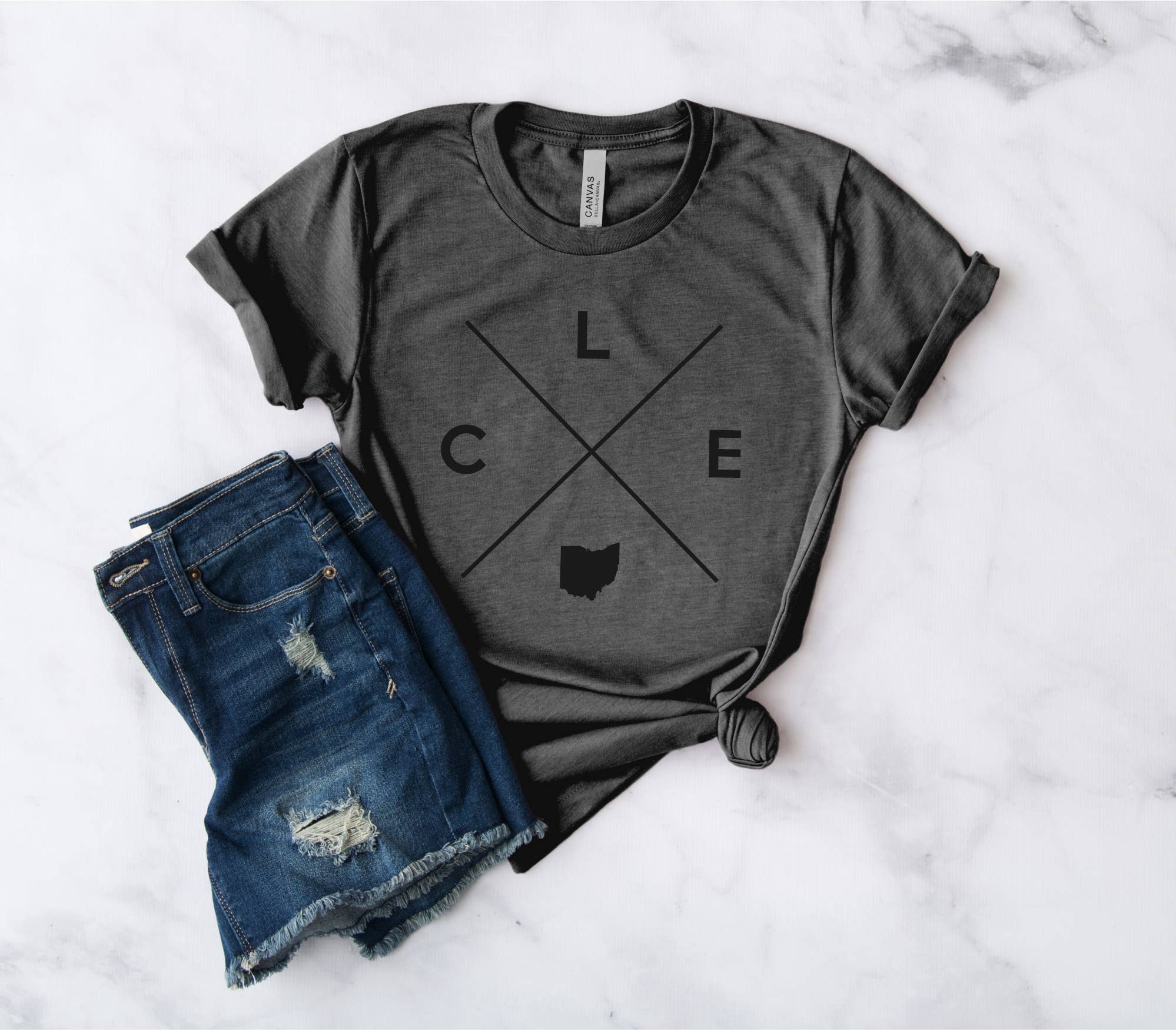 Heather Charcoal Cleveland Shirt - CLE Shirt - Cleveland Ohio Shirt for wholesale on Faire0