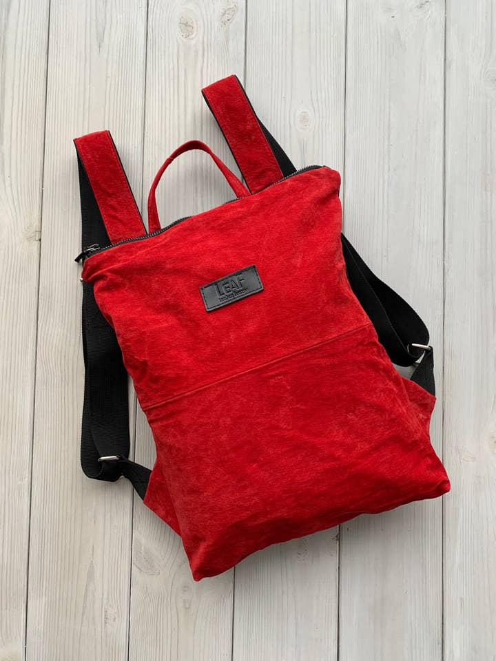 Upcycled Suede And Leather Backpack Small for wholesale by LeaF