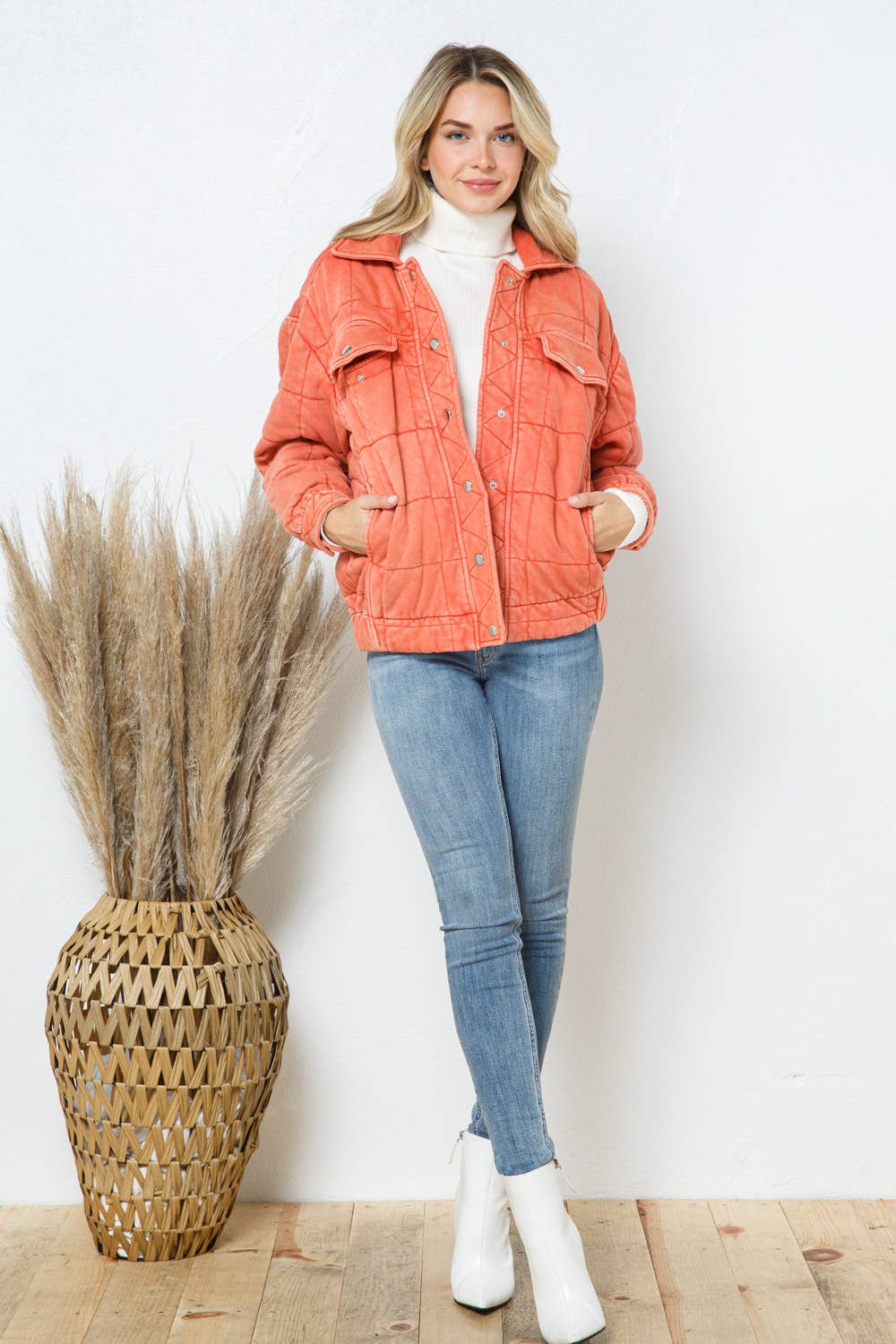 Blue B - Wholesale Jacket - Women's - 22082J - Garment Stone Washed Quilted Pocket Front Jacket4