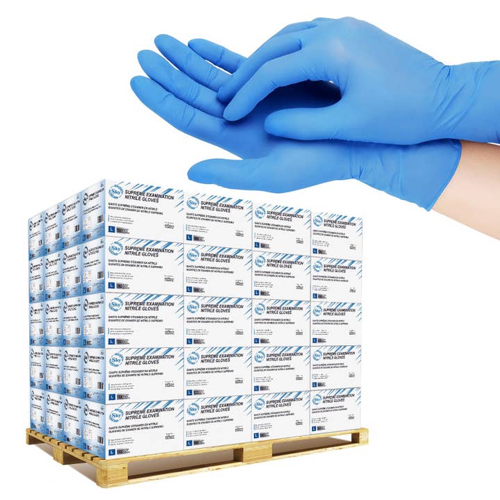Sky Pallet Nitrile Exam Gloves of 100 Cases(100,000 Gloves) 4 mil Thick Powder-Free Heavy Duty Disposable Blue Gloves for wholesale by Go Bulk Medical