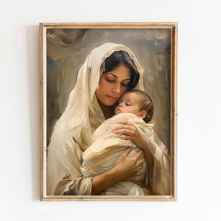 Paper House Print Shop - Wholesale Art Print - Mary Holding Baby Jesus Christmas Art Print0