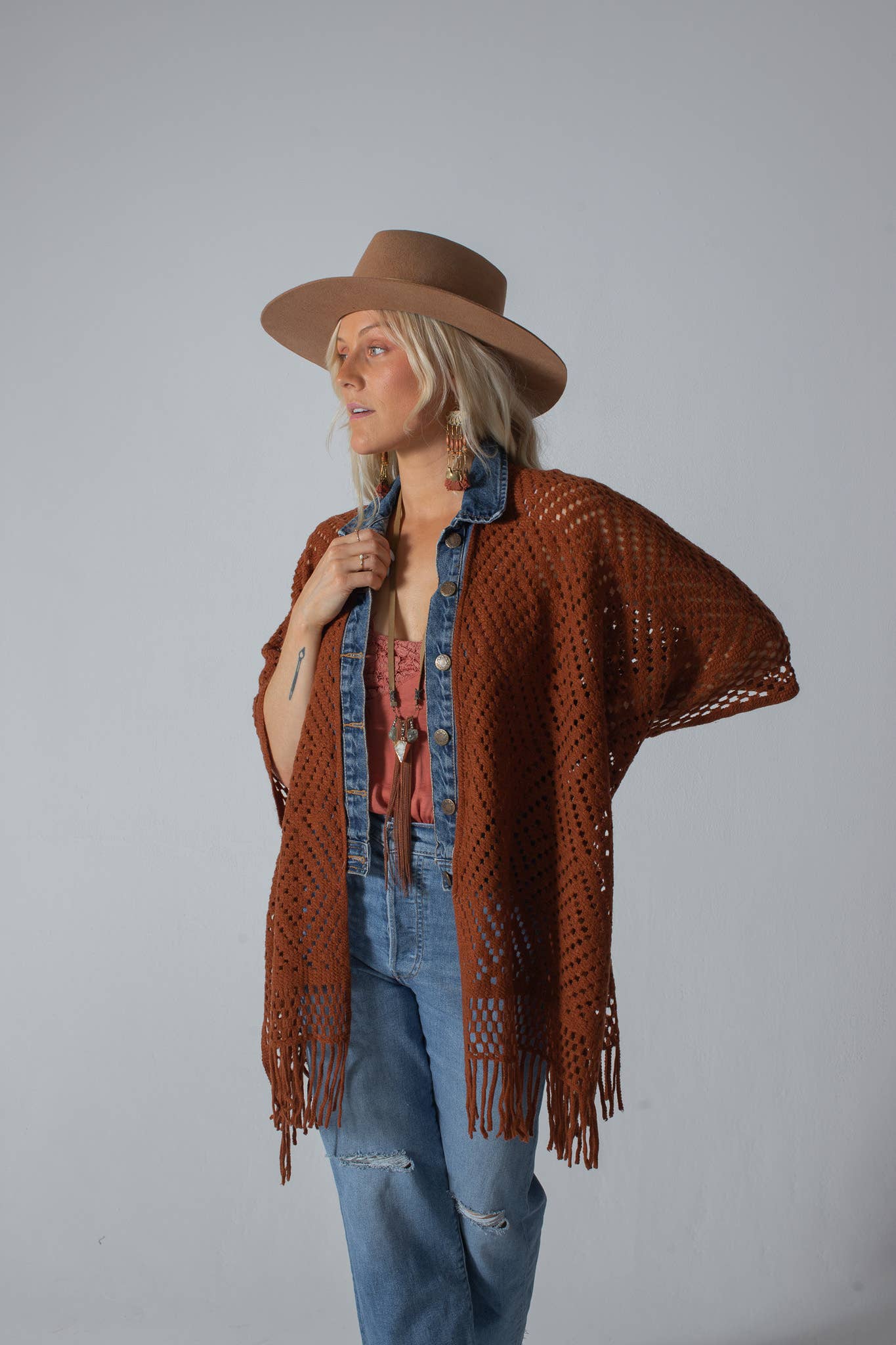 Ellemairco - Vendita all'ingrosso Cardigan - Donna - Cardigan in denim con lavorazione a X3