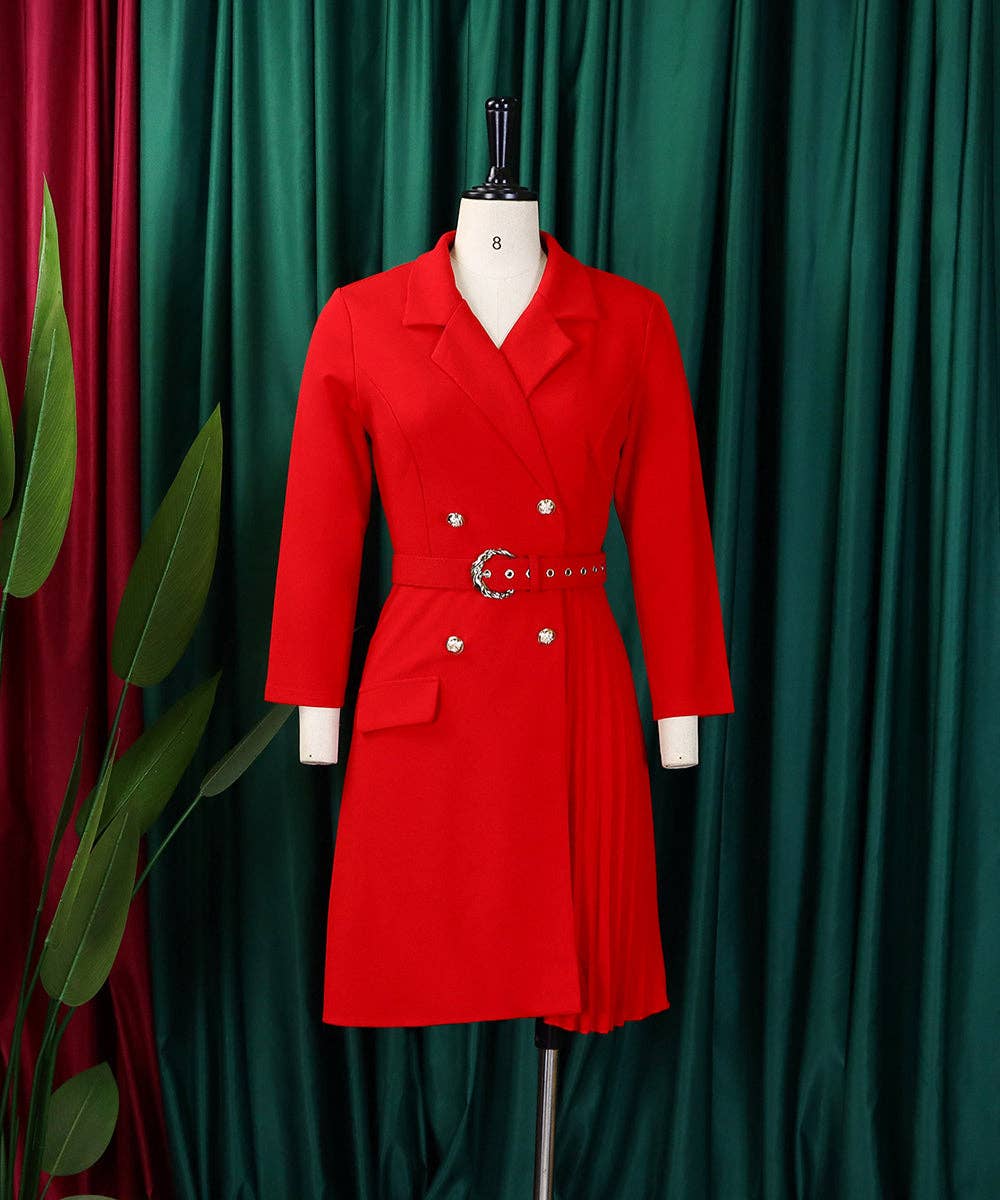 Aria Romance - Wholesale Dress - Women's - Pleated Patchwork Blazer Dress10