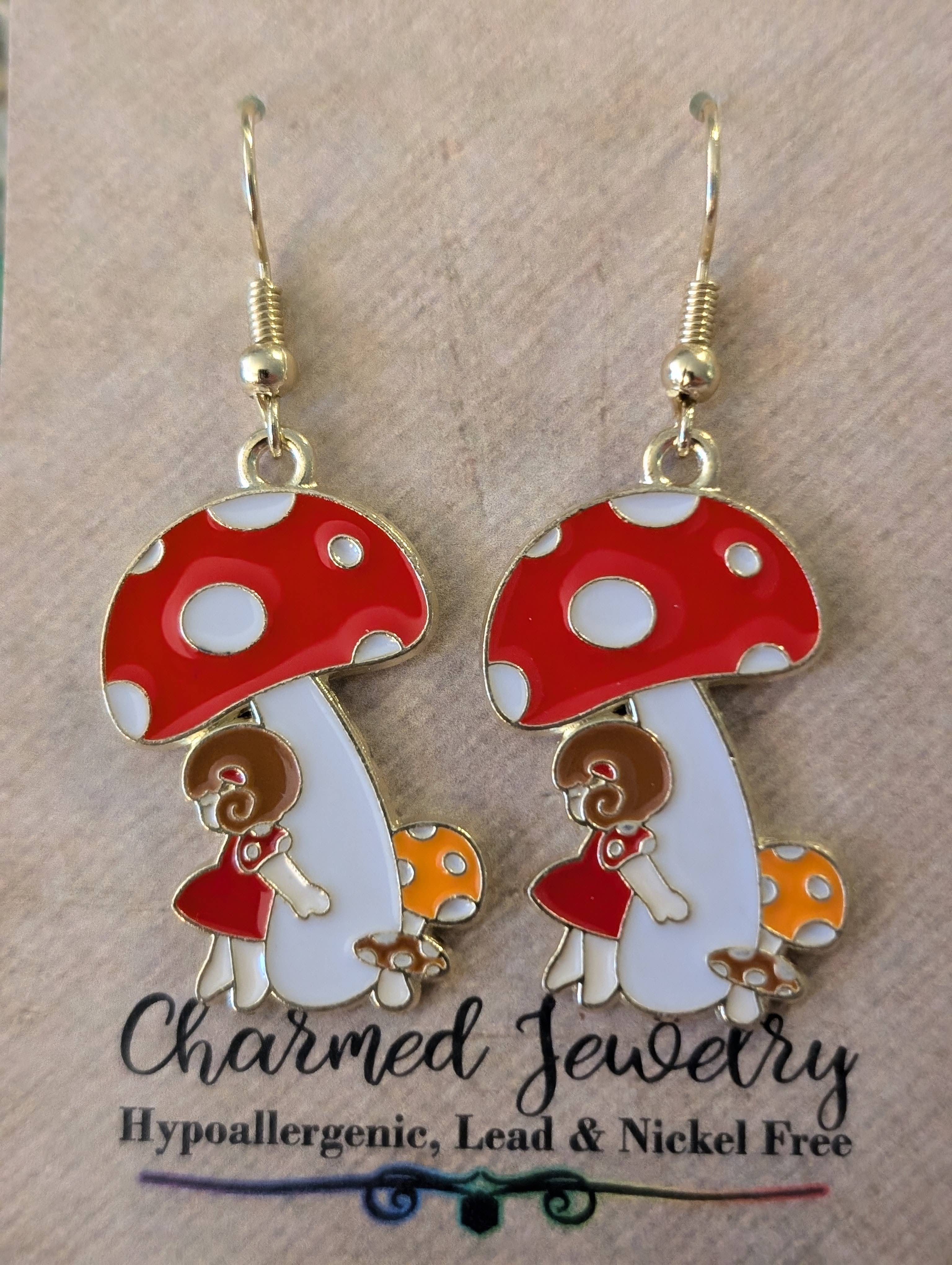 Con-Quest Crafts – Conjunto de joias por atacado – Brincos, Colares e Puxadores de Zíper de Cogumelos e Seta1